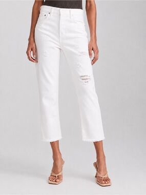 Title: AGOLDE Distressed White Straight Crop Jeans Size 28 Button Fly Made in US